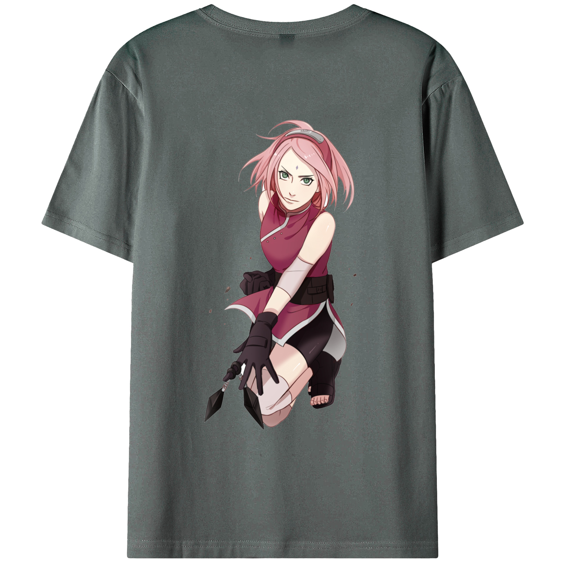 （画像用） NARUTO -ナルト- 春野サクラ Haruno Sakura 綿100％ メンズ半袖Tシャツ（バックプリント） 通気性